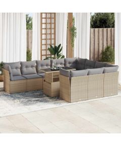 vidaXL vidaXL 11-cz. zestaw mebli ogrodowych z poduszkami, beżowy, polirattan Dārza mēbeļu komplekti