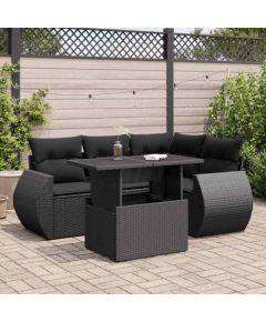 vidaXL vidaXL 5-cz. zestaw wypoczynkowy do ogrodu, poduszki, czarny rattan PE Dārza mēbeļu komplekti