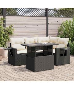 vidaXL vidaXL 5-cz. zestaw wypoczynkowy do ogrodu, poduszki, czarny rattan PE Dārza mēbeļu komplekti