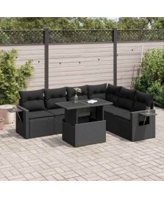 vidaXL vidaXL 7-cz. zestaw wypoczynkowy do ogrodu, z poduszkami, czarny Dārza mēbeļu komplekti