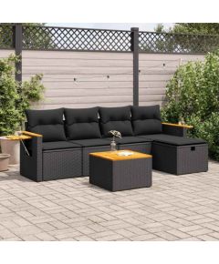 vidaXL vidaXL 6-cz. zestaw mebli ogrodowych z poduszkami, czarny polirattan Dārza mēbeļu komplekti