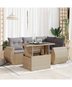 vidaXL vidaXL 5-cz. zestaw mebli ogrodowych z poduszkami, beżowy, polirattan Dārza mēbeļu komplekti