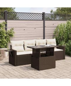 vidaXL vidaXL 5-cz. zestaw mebli ogrodowych z poduszkami, brązowy, polirattan Dārza mēbeļu komplekti