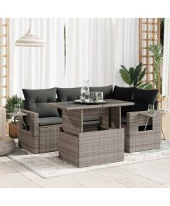 vidaXL vidaXL 5-cz. zestaw wypoczynkowy do ogrodu, poduszki, szary rattan PE Dārza mēbeļu komplekti