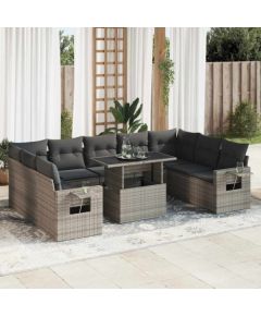 vidaXL vidaXL 10-cz. zestaw wypoczynkowy do ogrodu, z poduszkami, szary Dārza mēbeļu komplekti