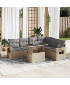 vidaXL 7-cz. zestaw wypoczynkowy do ogrodu, z poduszkami, beżowy Dārza mēbeļu komplekti