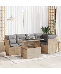 vidaXL vidaXL 6-cz. zestaw mebli ogrodowych z poduszkami, beżowy, polirattan Dārza mēbeļu komplekti