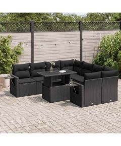 vidaXL vidaXL 9-cz. zestaw wypoczynkowy do ogrodu, z poduszkami, czarny Dārza mēbeļu komplekti