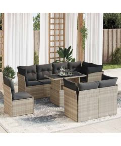 vidaXL vidaXL 9-cz. zestaw mebli ogrodowych, poduszki, jasnoszary polirattan Dārza mēbeļu komplekti