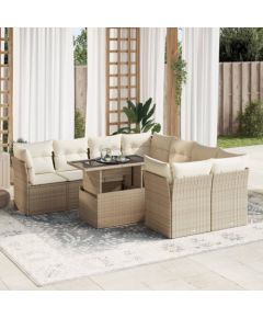 vidaXL vidaXL 9-cz. zestaw mebli ogrodowych z poduszkami, beżowy, polirattan Dārza mēbeļu komplekti