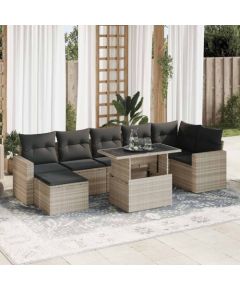 vidaXL vidaXL 8-cz. zestaw mebli ogrodowych, poduszki, jasnoszary polirattan Dārza mēbeļu komplekti