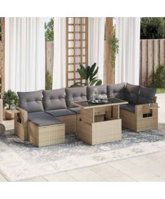 vidaXL vidaXL 8-cz. zestaw mebli ogrodowych z poduszkami, beżowy, polirattan Dārza mēbeļu komplekti