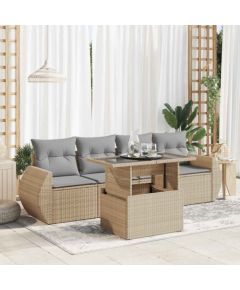 vidaXL vidaXL 5-cz. zestaw mebli ogrodowych z poduszkami, beżowy, polirattan Dārza mēbeļu komplekti