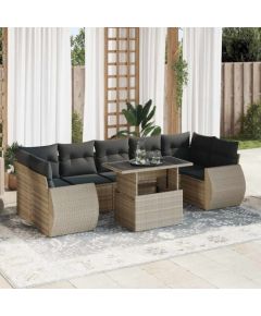 vidaXL vidaXL 8-cz. zestaw mebli ogrodowych, poduszki, jasnoszary polirattan Dārza mēbeļu komplekti