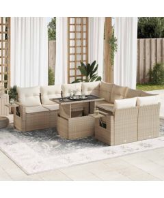 vidaXL vidaXL 9-cz. zestaw mebli ogrodowych z poduszkami, beżowy, polirattan Dārza mēbeļu komplekti