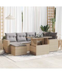 vidaXL vidaXL 7-cz. zestaw wypoczynkowy do ogrodu, z poduszkami, beżowy Dārza mēbeļu komplekti