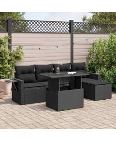 vidaXL vidaXL 6-cz. zestaw mebli ogrodowych z poduszkami, czarny polirattan Dārza mēbeļu komplekti