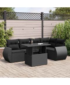 vidaXL vidaXL 6-cz. zestaw mebli ogrodowych z poduszkami, czarny polirattan Dārza mēbeļu komplekti