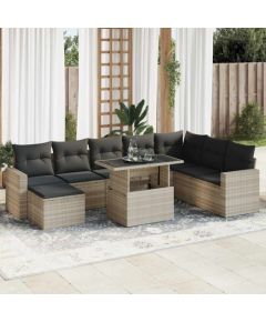 vidaXL vidaXL 9-cz. zestaw mebli ogrodowych, poduszki, jasnoszary polirattan Dārza mēbeļu komplekti