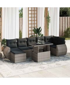 vidaXL vidaXL 8-cz. zestaw mebli ogrodowych z poduszkami, szary, polirattan Dārza mēbeļu komplekti