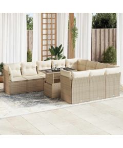 vidaXL vidaXL 11-cz. zestaw mebli ogrodowych z poduszkami, beżowy, polirattan Dārza mēbeļu komplekti