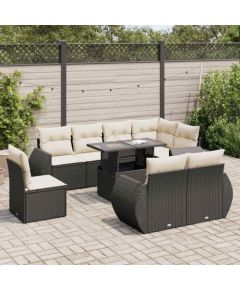 vidaXL vidaXL 9-cz. zestaw wypoczynkowy do ogrodu, z poduszkami, czarny Dārza mēbeļu komplekti