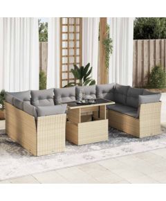 vidaXL vidaXL 10-cz. zestaw mebli ogrodowych z poduszkami, beżowy, polirattan Dārza mēbeļu komplekti