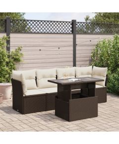 vidaXL vidaXL 5-cz. zestaw mebli ogrodowych z poduszkami, brązowy, polirattan Dārza mēbeļu komplekti