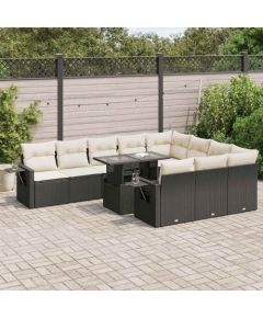 vidaXL vidaXL 11-cz. zestaw wypoczynkowy do ogrodu, poduszki czarny rattan PE Dārza mēbeļu komplekti