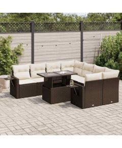 vidaXL vidaXL 9-cz. zestaw mebli ogrodowych z poduszkami, brązowy, polirattan Dārza mēbeļu komplekti