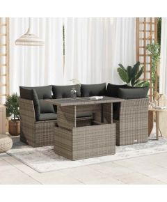 vidaXL vidaXL 5-cz. zestaw wypoczynkowy do ogrodu, poduszki, szary rattan PE Dārza mēbeļu komplekti