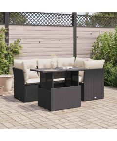 vidaXL vidaXL 5-cz. zestaw wypoczynkowy do ogrodu, poduszki, czarny rattan PE Dārza mēbeļu komplekti