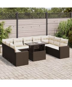 vidaXL vidaXL 10-cz. zestaw mebli ogrodowych z poduszkami, brązowy polirattan Dārza mēbeļu komplekti