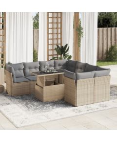 vidaXL vidaXL 9-cz. zestaw mebli ogrodowych z poduszkami, beżowy, polirattan Dārza mēbeļu komplekti