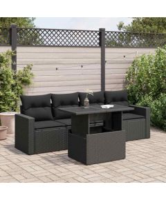 vidaXL vidaXL 5-cz. zestaw wypoczynkowy do ogrodu, poduszki, czarny rattan PE Dārza mēbeļu komplekti