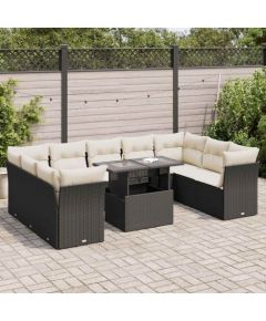 vidaXL vidaXL 10-cz. zestaw wypoczynkowy do ogrodu, z poduszkami, czarny Dārza mēbeļu komplekti