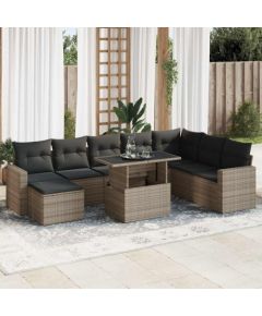 vidaXL vidaXL 9-cz. zestaw mebli ogrodowych z poduszkami, szary, polirattan Dārza mēbeļu komplekti