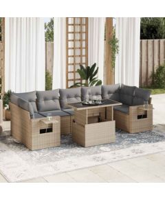 vidaXL vidaXL 8-cz. zestaw mebli ogrodowych z poduszkami, beżowy, polirattan Dārza mēbeļu komplekti