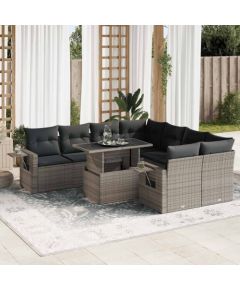 vidaXL vidaXL 9-cz. zestaw mebli ogrodowych z poduszkami, szary, polirattan Dārza mēbeļu komplekti