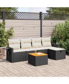 vidaXL vidaXL 6-cz. zestaw mebli ogrodowych z poduszkami, czarny polirattan Dārza mēbeļu komplekti