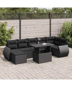vidaXL vidaXL 8-cz. zestaw wypoczynkowy do ogrodu, z poduszkami, czarny Dārza mēbeļu komplekti