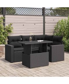 vidaXL vidaXL 5-cz. zestaw wypoczynkowy do ogrodu, poduszki, czarny rattan PE Dārza mēbeļu komplekti