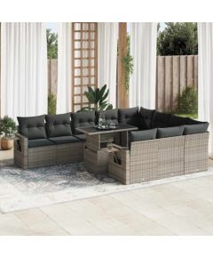 vidaXL vidaXL 11-cz. zestaw mebli ogrodowych z poduszkami, szary rattan PE Dārza mēbeļu komplekti