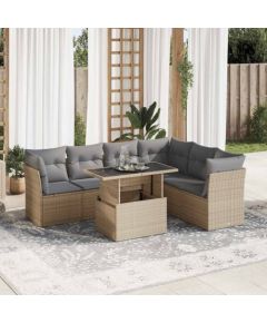 vidaXL vidaXL 7-cz. zestaw wypoczynkowy do ogrodu, z poduszkami, beżowy Dārza mēbeļu komplekti