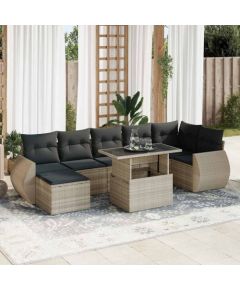 vidaXL vidaXL 8-cz. zestaw mebli ogrodowych, poduszki, jasnoszary polirattan Dārza mēbeļu komplekti