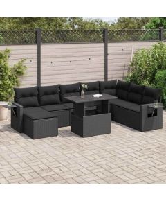 vidaXL vidaXL 9-cz. zestaw wypoczynkowy do ogrodu, z poduszkami, czarny Dārza mēbeļu komplekti