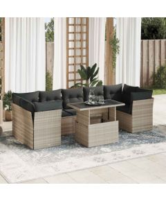 vidaXL vidaXL 8-cz. zestaw mebli ogrodowych, poduszki, jasnoszary polirattan Dārza mēbeļu komplekti