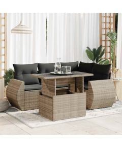 vidaXL vidaXL 5-cz. zestaw wypoczynkowy do ogrodu, poduszki, szary rattan PE Dārza mēbeļu komplekti