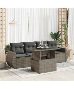 vidaXL vidaXL 5-cz. zestaw wypoczynkowy do ogrodu, poduszki, szary rattan PE Dārza mēbeļu komplekti