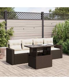 vidaXL vidaXL 5-cz. zestaw mebli ogrodowych z poduszkami, brązowy, polirattan Dārza mēbeļu komplekti